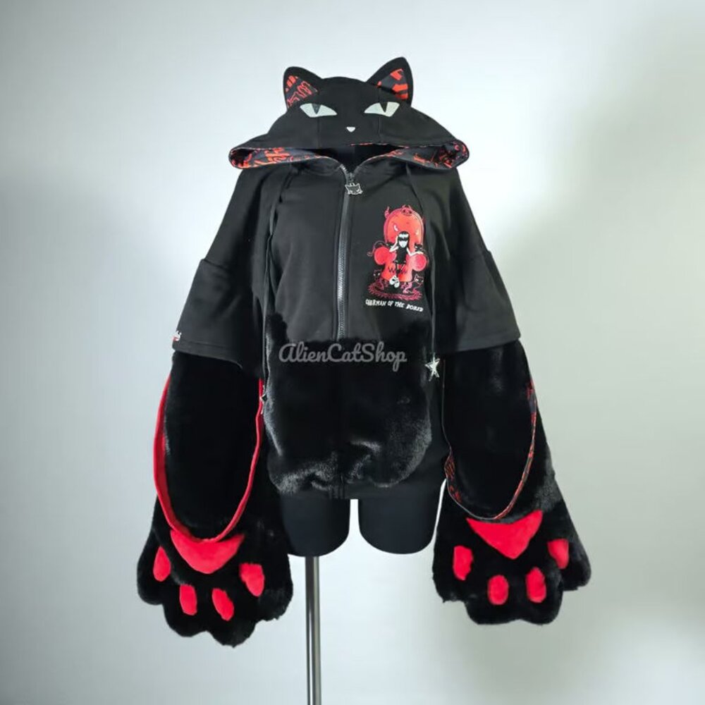 **NEW** Emily the Strange Cat Zip Up Hoodie Chairman of The Bored Print